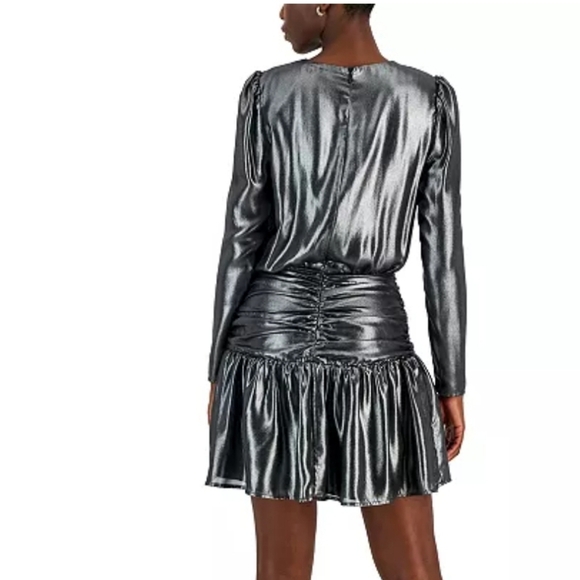 Bar Ill Women's Metallic Lamé Blouson Mini Dress silver. Size small - Picture 2 of 13